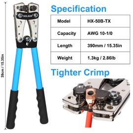 Solsop Battery Cable Crimper Tool for AWG 10, 8, 6, 4, 2, 1/0 Gauge Electrical Lug, Battery Lug Crimping Tool with 60PCS Copper Wire Lugs and Heat Shrink Tubing, Cable Cutter