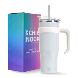 CHICNOOK 40 oz Tumbler with Handle and 2 Straws, Rainbow Stainless Steel Vacuum Insulated Tumbler for Hot and Cold Drinks, Water Bottle with Straw, Rainbow Stainless Steel Drinking Cups, Sea Sky Blue