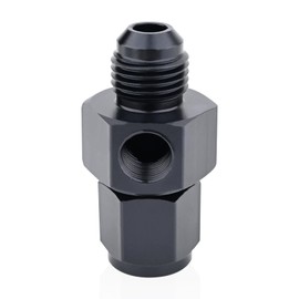 6AN Male Flare to 6AN Female Swivel with 1/8 NPT Gauge Port Fuel Pressure Take Off Fitting Adapter(AluminumBlack Anodized)