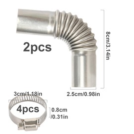 Stainless Steel Exhaust Pipe Angle Connector 25 mm Exhaust Pipe Gas Vent Hose Stainless Steel Auxiliary Heater Car Heater Exhaust Pipe with Two Stainless Steel Clips for Diesel Heating