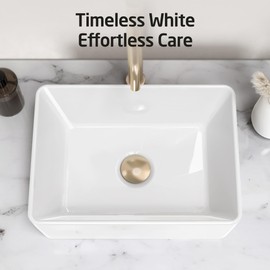 KES Bathroom Vessel Sink, Rectangular 16"X12" White Vessel Sink for Bathroom Countertop, Bathroom Sink Above Counter, Rectangle Porcelain Ceramic Small Vanity Sink, BVS110S40