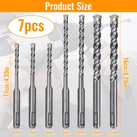 Brateuanoii SDS Plus Drill Set, 7-Piece Masonry Drill, Concrete Drill Set, Hammer Drill Sets, Extremely Fast 4X Cutting (for Soft Stone, Hard Stone, Diameter 6-12 mm, Professional Accessories Hammer