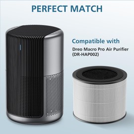 DR-HAP002 True HEPA Replacement Filter Compatible with Dreo Macro Pro, Macro Pro S DR-HAP002 Air Puri fier, with 3 Stage Deep Filtration, Ultra Fine Pre-filter, High-Efficiency Activated Carbon Filter