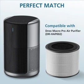 DR-HAP002 True HEPA Replacement Filter Compatible with Dreo Macro Pro, Macro Pro S DR-HAP002 Air Puri fier, with 3 Stage Deep Filtration, Ultra Fine Pre-filter, High-Efficiency Activated Carbon Filter