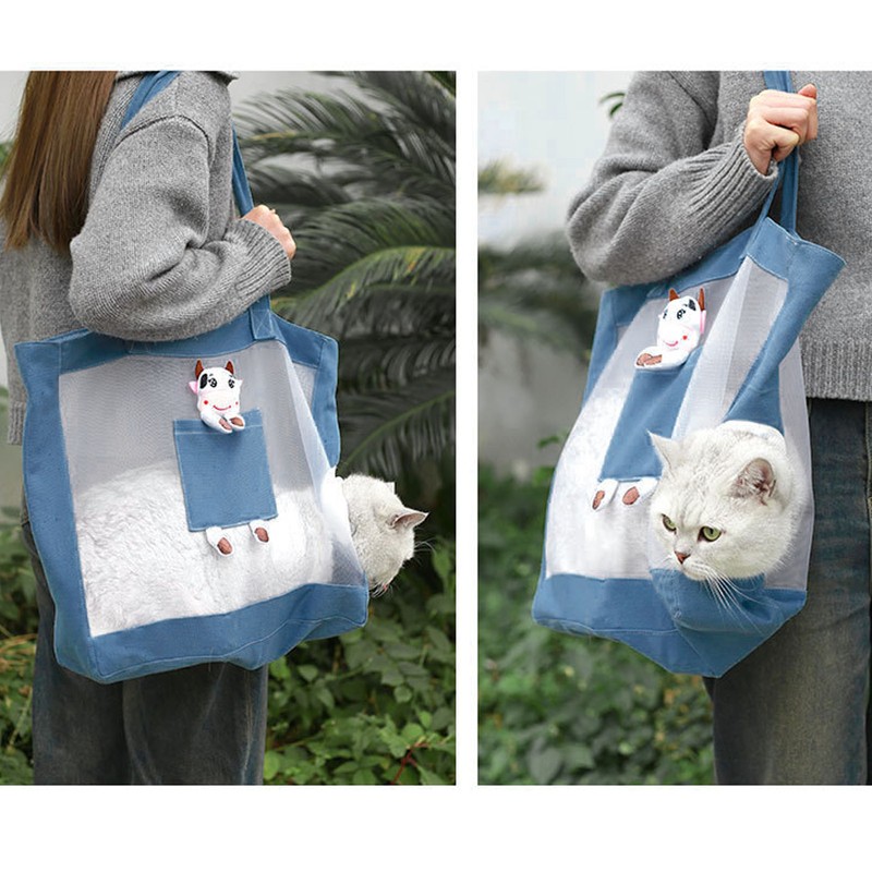 Cat Carrier Handbag Breathable Mesh Canvas Sturdy Soft Comfortable Traveling