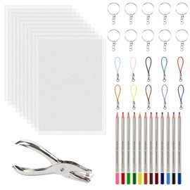 43 Piece Shrink Film Set for Children, Shrink Film Craft Set with Shrink Paper, Key Ring, Wax Crayon Hole Punch and Lanyard, Shrink Film for Crafts for Children, DIY Crafts as Gifts
