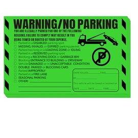 Parking Violation Stickers Hard to Remove, Joyfulmap 100Pcs Super Stick No Parking Stickers for Cars and Trucks, Final Notice Tow Warnings, No Parking Stickers, 20.32x12.7cm/8x5 in, Green