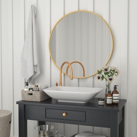 Flash Furniture Julianne Metal Framed Wall Large Accent Mirror for Bathroom, Vanity, Entryway, Dining, Living Room, 36 Inch, Gold