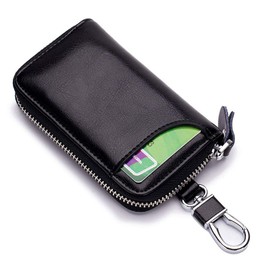 tooloflife Leather Car Keychain Key Holder Key Wallet, Multi-Functional Zipper Key Case Wallet 6 Colors for Choic, Key Holder Wallet (Black)