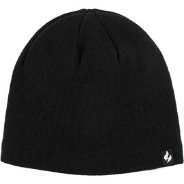 HEAT HOLDERS Rowan Flat Knit Beanie for Men - One Size - Winter Thermal Hat (Black)