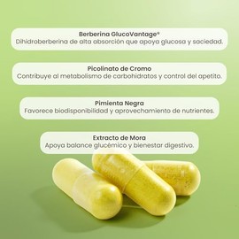 Matter YIELPI-1, Suplemento Berberina GlucoVantage®, Mora Blanca, Picolinato de Cromo y Pimienta Negra, Supresor de apetito, Estimula la producción na