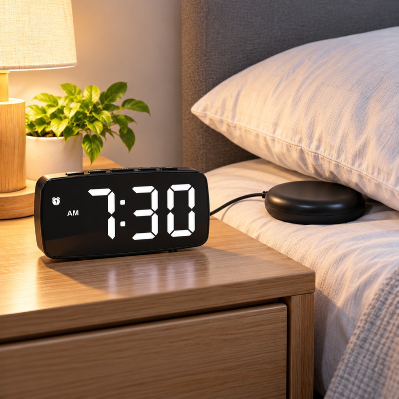 Vibrating Alarm Clock for Heavy Sleepers – Large LED Display