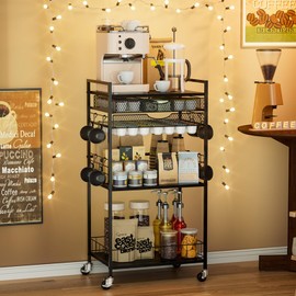 Homsorout Coffee Bar Station with Storage Drawer - 5 Tier Coffee Table Countertop Organizer for K Cups, Tea Bags, Sugar Storage and Kitchen Cabinets (Black)