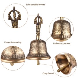 Tibetan Buddhist Bell Bronze Hand Bell with Vajra Padding for Meditation Prayer
