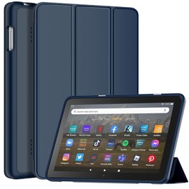 Fire HD 8 & HD 8 Plus Tablet Hülle(12 Gen, 2022), Nicht für TCL, Sonlaryin Dreifach Faltbarer Vorderseite aus Leder und TPU Rückseite für Fire HD 8 Kids Pro Tablet, Auto Schlaf/Aufwach, Navy Blue