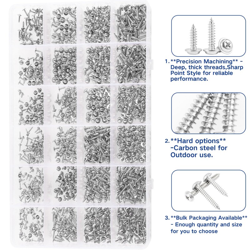 Zmbroll 1200Pcs Silver Phillips Truss Head Self-Tapping Screws M1.2/1.4/1.5/1.7/2/2.3 Wafer