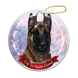 Holiday Pet Belgian Malinois Mahogany Reindeer Dog Porcelain Christmas Ornament