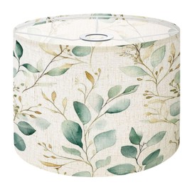 Boho Drum Lamp Shades - 11" x 11" x 8.9" Seamless watercolor floral pattern green gold leaves branches Replacement Natural Linen Lampshades for Table Lamps, Floor Lamps Easy Assembly