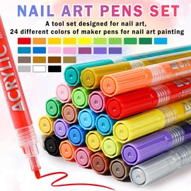 IONSGAKO 24 Colors Nail Art Pens Set Nail Polish Pens Nail Art Drawing Graffiti Marker Pen Quick Dry Waterproof Nail Art Painting Pens Kit for Home DIY Nail Art Design