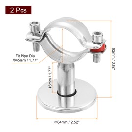 uxcell 2 Pack Pipe Support, Stainless Steel Pipe Support Bracket, Pipe Strap Clamp with Screw for Dia 45mm Pipe Tube