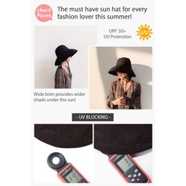 DRIONO Wide Brim Bucket Hat - UPF50+ Protection Travel Beach Sun Hat with Semi-Rigid Adjustable Foldable Brim -Black
