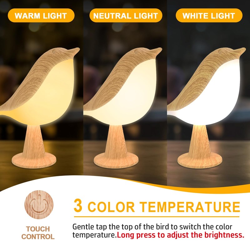 Deogos 2 Cute Bird Table Lamps Combo,Rechargeable Cordless Lamp with