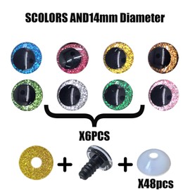 Xolixorium 3D Glitter Safety Eyes with Washers 8 Colours Strabismus Eyes for Amigurumi Crochet Dolls DIY Craft Toy Making Supplies (14mm)