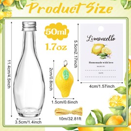 LemonRoad 24 Sets 1.7 oz Limoncello Glass Bottles, Empty Small Clear Liquor Bottles with Tags, Mini Resin Lemon Charms, Rope for Homemade Limoncello Brewing Beverages Gifts (Silver,Retro Style)