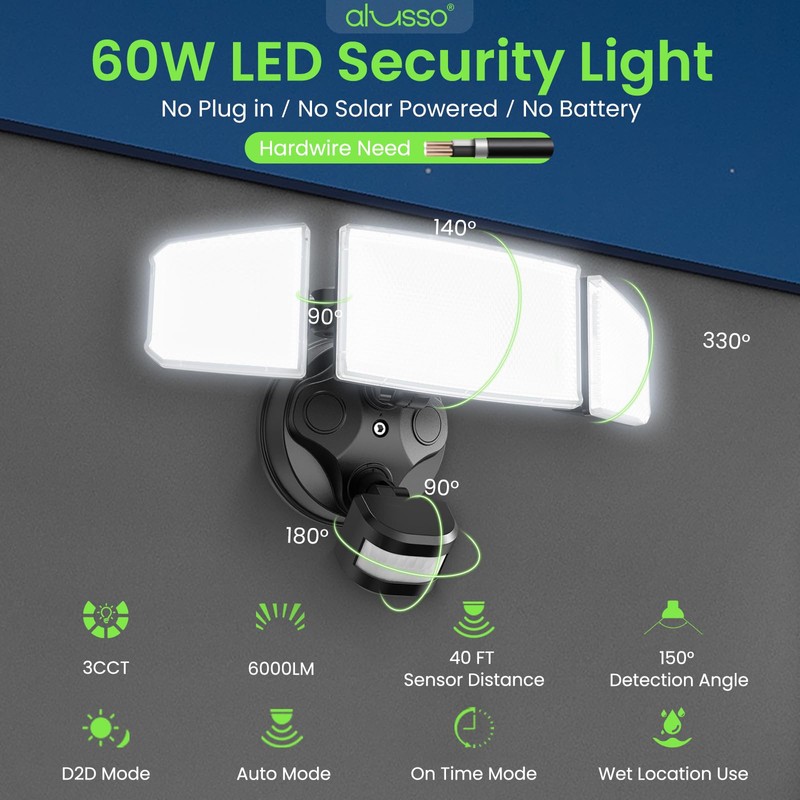 ALUSSO LED Security Lights Motion Sensor, 120V 60W 6000LM 3