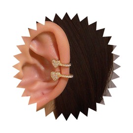 Cimenexe Bohemian Crystal Heart Cuff Earrings Gold Paved Heart Cartilage Earrings Double CZ Heart Ear Cuff Earrings Rhinestone Heart Cartilage Cuff Earrings Jewellery for Women and Women, Zinc, No