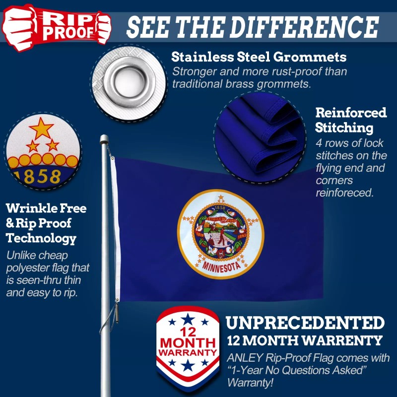 Anley Rip-Proof Double Sided 3-Ply Minnesota State Flag 3x5 Ft