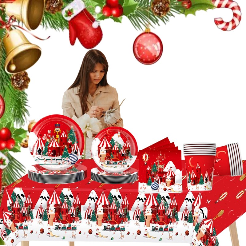 COSORO 137 * 274cm Plastic Christmas Tablecloths, Large Xmas Table