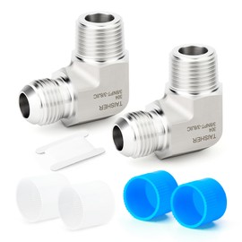 TAISHER 2PCS Forging of 304 Stainless Steel 90 Degree Elbow JIC Flare Tube Fittings, 3/8" JIC Male x 3/8" NPT Male, Half Union