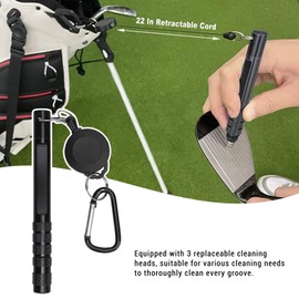 Club Groove Sharpener, Portable Club Groove Cleaning Tool with 3 Replaceable Heads, Groove Sharpening Tool, Improve Friction Ball Control (Black)