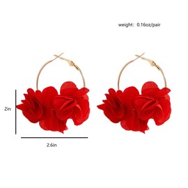 Y2k Red Flowers Fabric Hoop Earrings Fashion Sweet Cloth Floral Statement Earring for Women Formal Wedding Fancy Petal Aesthetic Blossom Hoops Jewelry (Red)