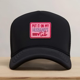 Put It On My Husband's Tab Patch Patch 3 Inches Iron On/Sew On Embroidered Applique Patch for Clothes Backpacks Hats, Funny Quote Wife Couple Gifts DIY Accessories Gifts for Mom Dad Friends Coworkers