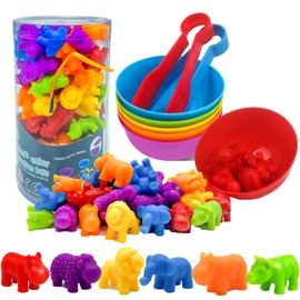 DFQiQiQinH Counting Animals Montessori Toys，Educational Sensory Bin Toys，Color Sorting Toys for Toddlers，Fine Motor Skill Toys, Montessori STEM Toy Sets for Kids，The Best Gift for Children