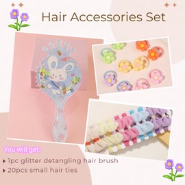 Hearuers Hair Accessories Set, 7 Inch Detangling Brush, 20Pcs Mini Hair Tie With Bows & Charms