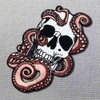 Octopus and Skull Embroidered Badge Iron on or Sew on