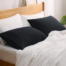 Bedsure King Size Pillow Cases Set of 2 - Black Polyester Microfiber Pillowcases 2 Pack, Super Soft Pillow Case Cover with Envelop Closure, 20x36 Inches