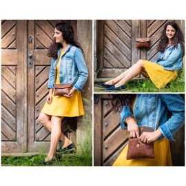 LECONI LE3078 Women's Small Shoulder Bag Clutch Cross Bag Natural Mini Shoulder Bag Vintage Look Genuine Leather 21 x 16 x 3 cm, brown