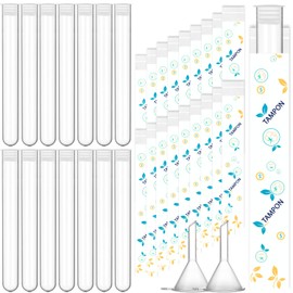34 Pcs Tampon Flask Set,Includes 14 Pcs 1oz Reusable Plastic Tube Flasks for Women Flask Containers 18 Pcs Tampon Reusable Wrappers Funnels for Cruise Event,Concert,Outdoor(white)