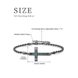 Cross Bracelet for Men 925 Sterling Silver Adjustable Faith Religious God Jesus Bracelet with Turquoise Christian Jewelry Baptism Gift for Women