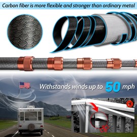 Zelvoro Telescoping Flag Pole, RV Ladder Flag Pole Kit, Carbon Fiber Tailgate Flag Pole - 20ft Adjustable, Upgraded Metal Hook, Suitable for Tailgate Parties, Camping and Outdoor Activities