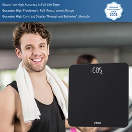 Vitafit Digital Bathroom Scale for Body Weight, Weighing Professional Since 2001, Clear LED Display and Step-On, 3*AAA Batteries Included, 400lb/182kg, Spray Silver Black