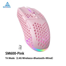 Solakaka SM600 Wireless RGB Esports Gaming Mouse,Tri-Mode Connection 2.4G/BT5.0/USB Wired Mode Switching Gaming Mouse, Compatible with Bluetooth Connection Ergonomic Mouse, RGB Backlit PC Gaming Mouse, Office Desktop Laptop PC Accessories - Color: Pink