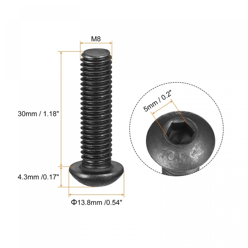 TA-VIGOR 10Pcs M8 x 30mm Alloy Steel Button Head Hex