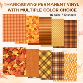 Tintnut Fall Permanent Vinyl - 10 Sheets 12"x10", Orange Autumn Pattern Vinyl Compatible with Cricut Machine, Thanksgiving Patterned Vinyl Sheets for Decor Sticker