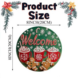 ITELEY Round Metal Sign Welcome Christmas Metal Tin Sign Retro Vintage for Wreath Winter Home Yard Garden Bar Cafe Decor 8 Inch