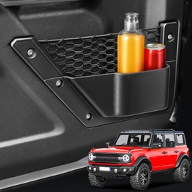 KSGMFED Front Door Storage Pockets for Ford Bronco Accessories 2021-2025,Door Side Organizer Box Cup Holder Compatible with Bronco 2/4 Doors,2PCS Matte Black Interior Replacement Accessories